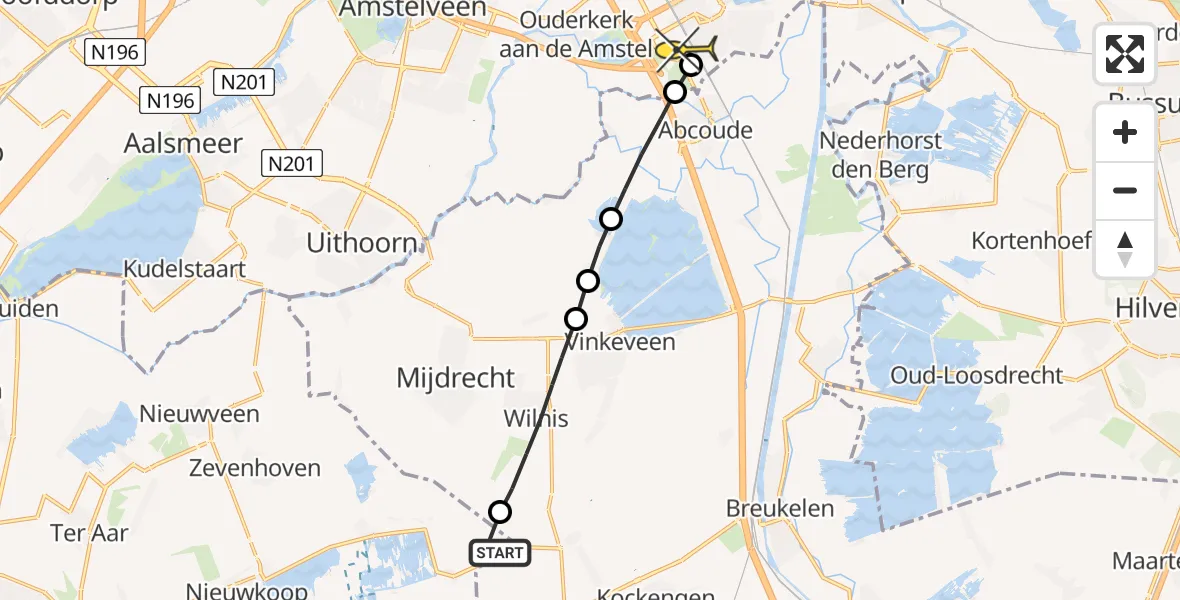 Routekaart van de vlucht: Lifeliner 1 naar Academisch Medisch Centrum (AMC)