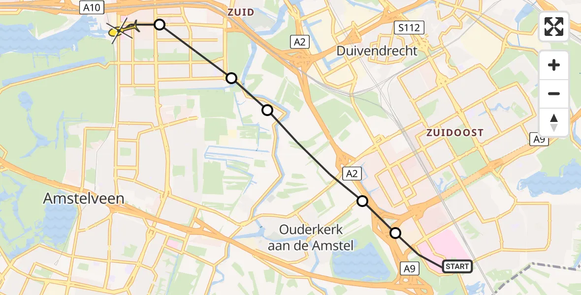 Routekaart van de vlucht: Lifeliner 1 naar VU Medisch Centrum Amsterdam
