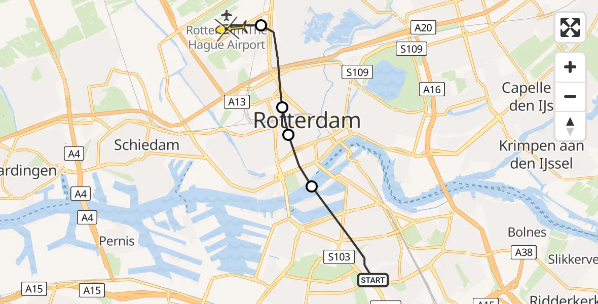 Routekaart van de vlucht: Lifeliner 2 naar Rotterdam The Hague Airport
