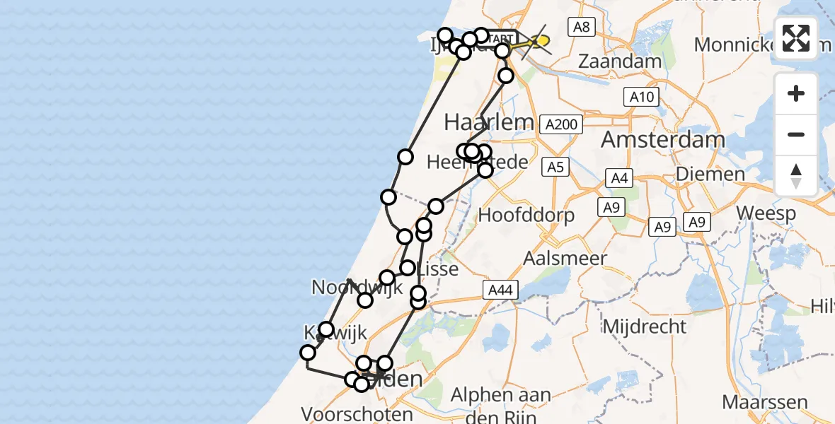 Routekaart van de vlucht: Politieheli naar Assendelft