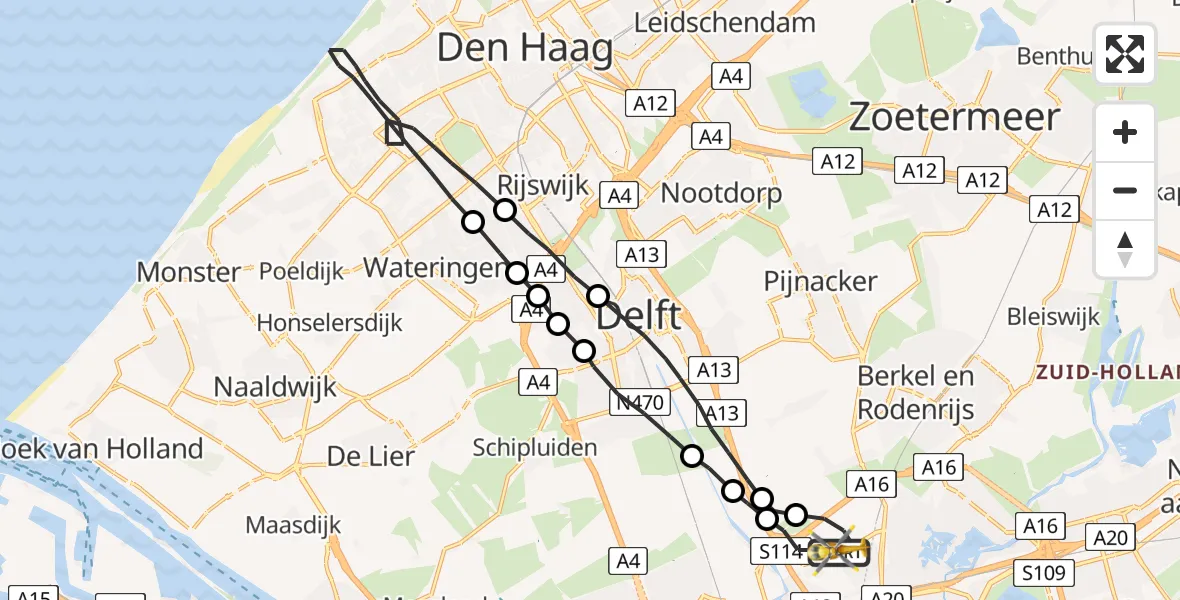 Vluchtroute Traumahelikopter Rotterdam The Hague Airport - Rotterdam The Hague Airport, 05 mei 2023, 08:31