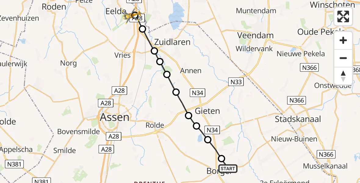 Vluchtroute Traumahelikopter Borger - Eelde, 05 mei 2023, 09:10