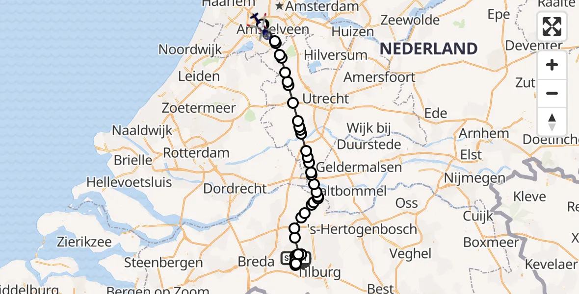 Vluchtroute Politiehelikopter Tilburg - Schiphol, 05 mei 2023, 09:41