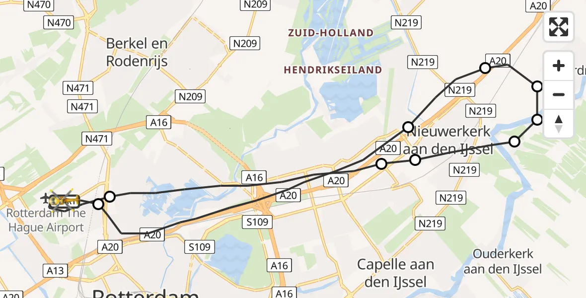 Vluchtroute Traumahelikopter Rotterdam The Hague Airport - Rotterdam The Hague Airport, 05 mei 2023, 10:24