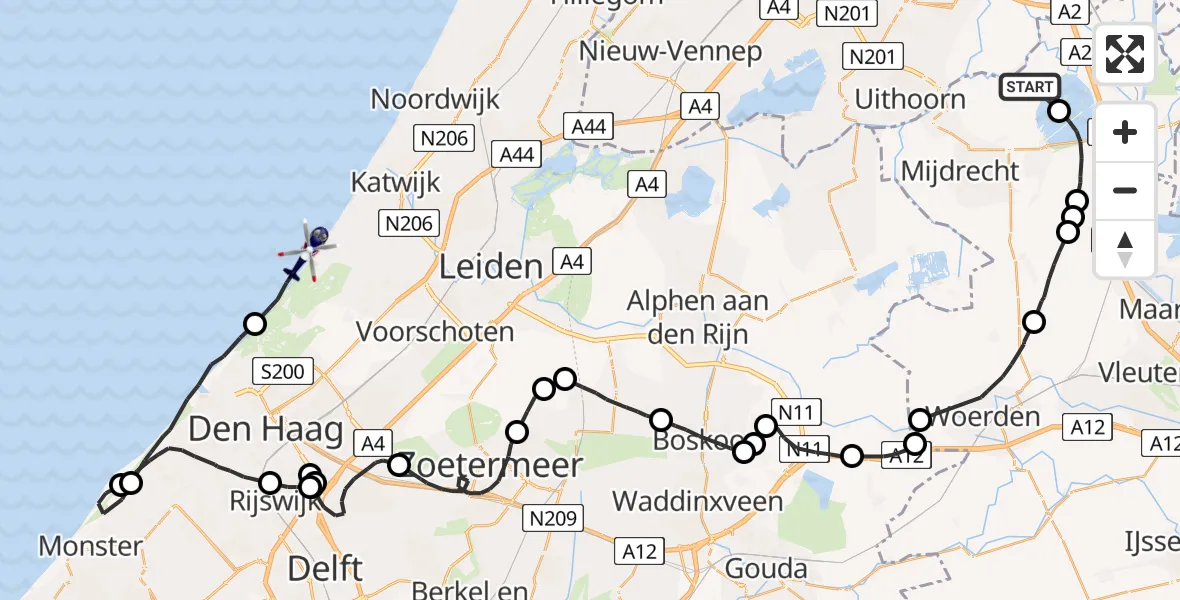 Vluchtroute Politiehelikopter Abcoude - Wassenaar, 05 mei 2023, 10:49