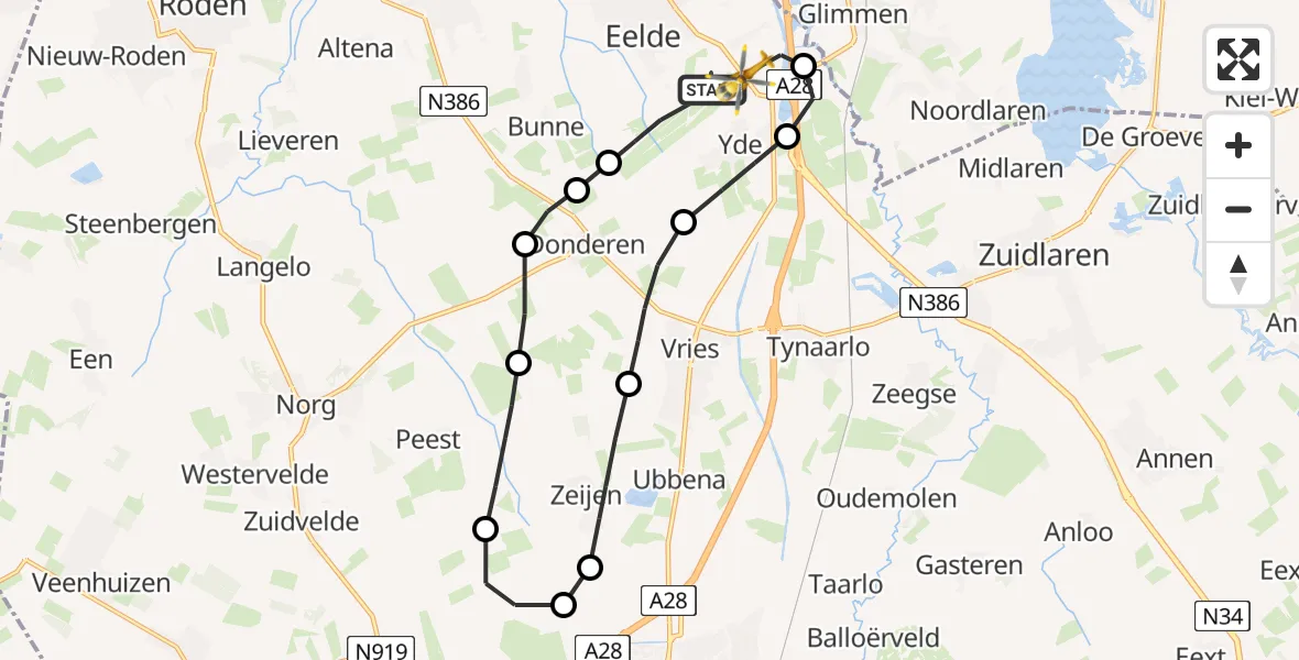 Vluchtroute Traumahelikopter Groningen Airport Eelde - Groningen Airport Eelde, 05 mei 2023, 11:37
