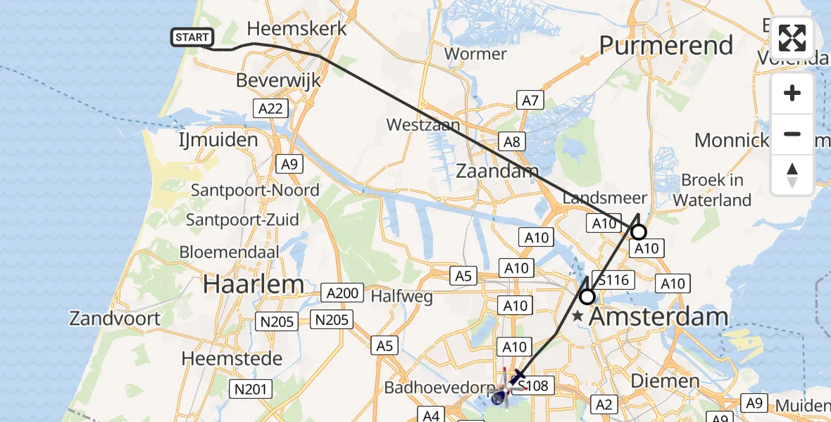 Vluchtroute Politiehelikopter Heemskerk - Amsterdam, 05 mei 2023, 11:40