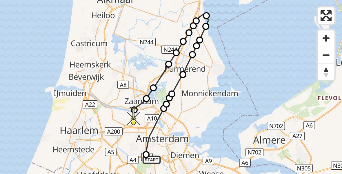 Routekaart van de vlucht: Lifeliner 1 naar Amsterdam Heliport