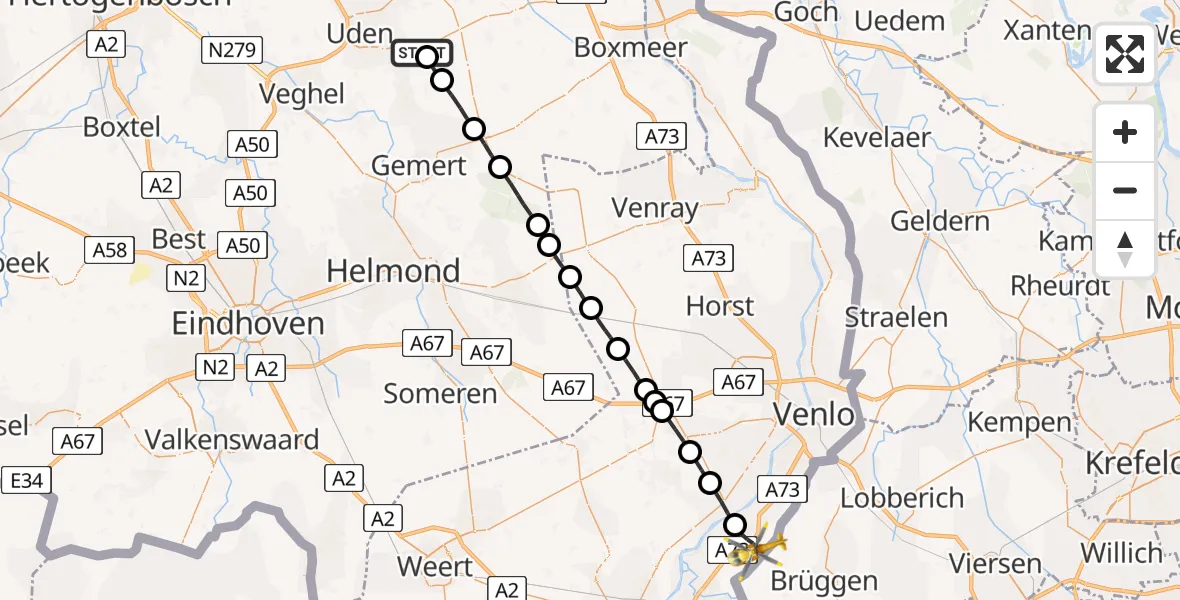 Vluchtroute Traumahelikopter Vliegbasis Volkel - Reuver, 05 mei 2023, 14:07