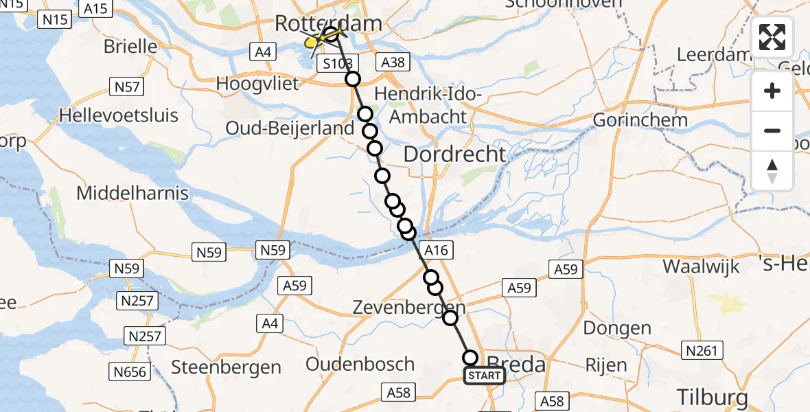 Routekaart van de vlucht: Lifeliner 2 naar Erasmus MC