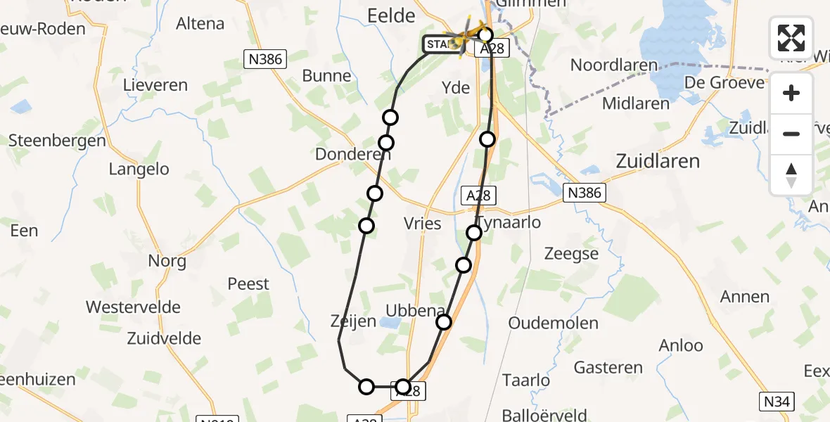 Vluchtroute Traumahelikopter Groningen Airport Eelde - Eelde, 05 mei 2023, 14:24