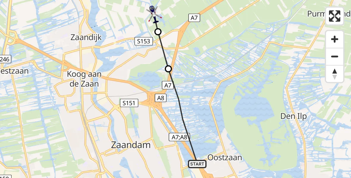 Vluchtroute Politiehelikopter Oostzaan - Wijdewormer, 05 mei 2023, 14:50