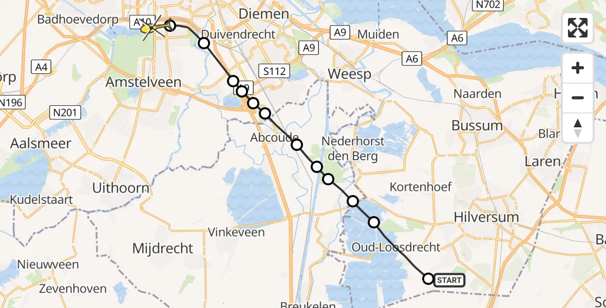 Routekaart van de vlucht: Lifeliner 1 naar VU Medisch Centrum Amsterdam