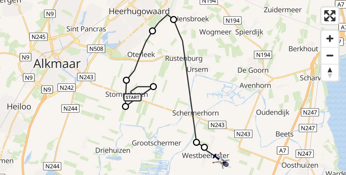 Vluchtroute Politiehelikopter Stompetoren - Middenbeemster, 05 mei 2023, 15:04