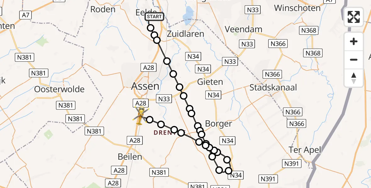 Vluchtroute Traumahelikopter Groningen Airport Eelde - Hooghalen, 05 mei 2023, 15:40
