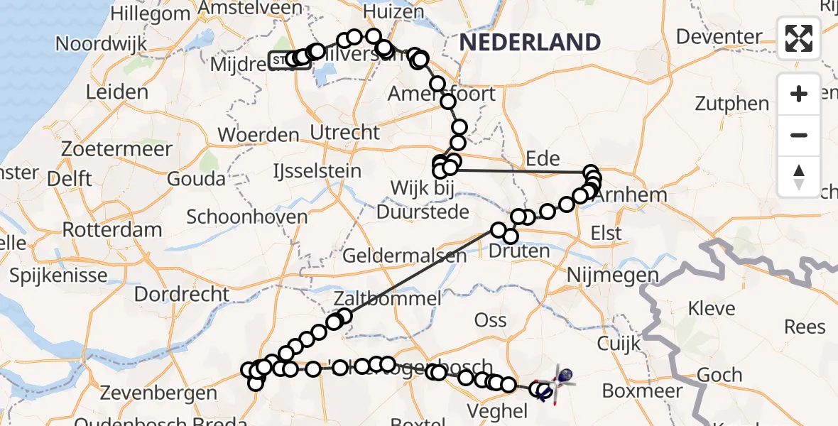 Vluchtroute Politiehelikopter Vinkeveen - Vliegbasis Volkel, 05 mei 2023, 16:16