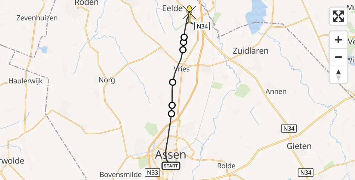 Routekaart van de vlucht: Lifeliner 4 naar Groningen Airport Eelde