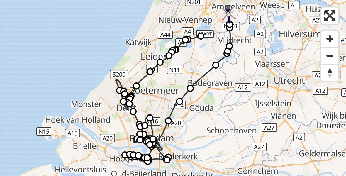 Vluchtroute Politiehelikopter Kudelstaart - Amstelveen, 05 mei 2023, 18:14