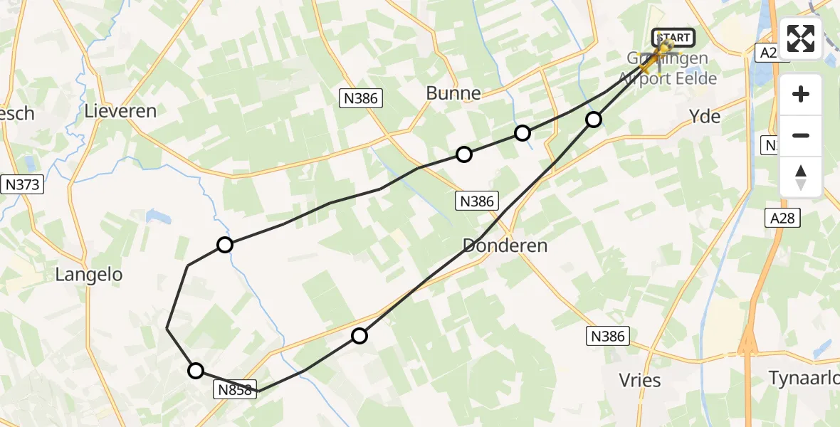 Vluchtroute Traumahelikopter Groningen Airport Eelde - Groningen Airport Eelde, 05 mei 2023, 18:46