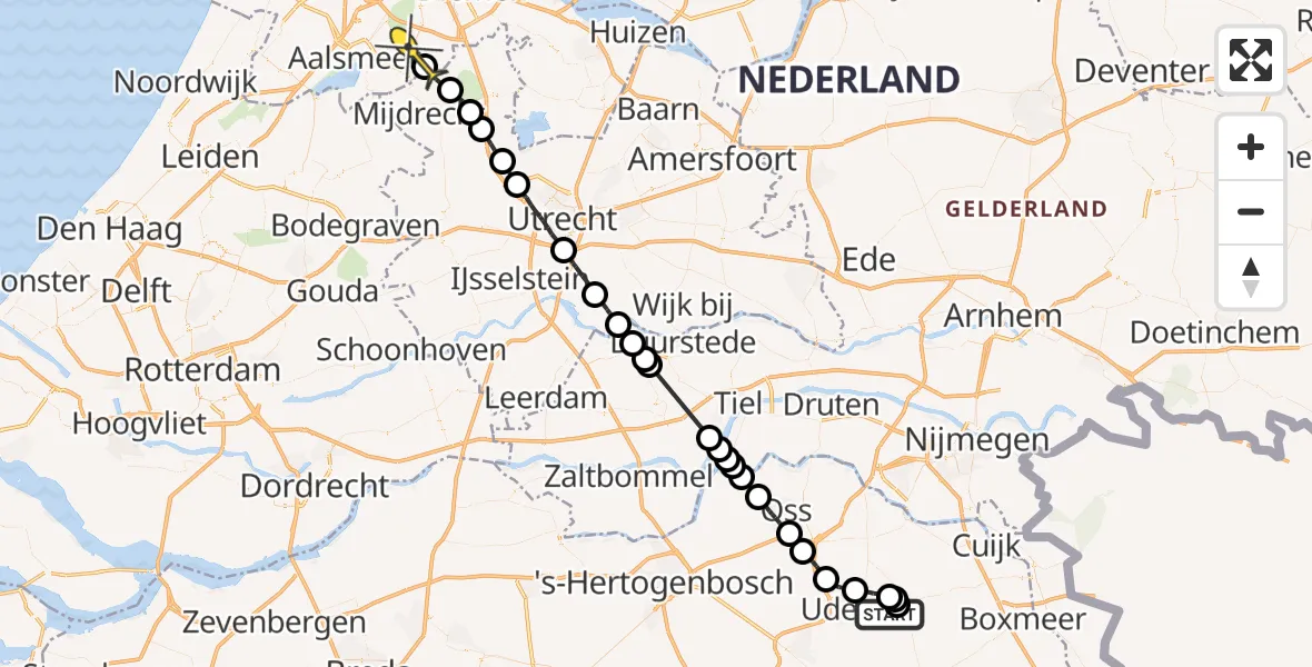 Routekaart van de vlucht: Politieheli naar Amstelveen