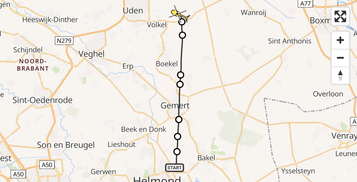 Routekaart van de vlucht: Lifeliner 3 naar Vliegbasis Volkel