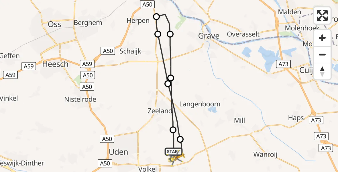 Vluchtroute Traumahelikopter Vliegbasis Volkel - Vliegbasis Volkel, 05 mei 2023, 21:08