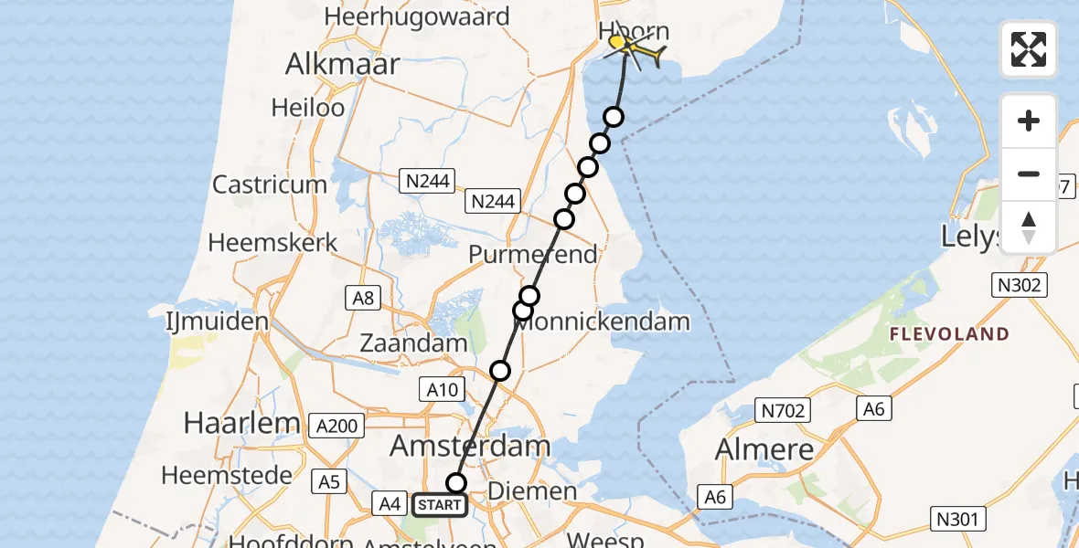 Routekaart van de vlucht: Lifeliner 1 naar Hoorn