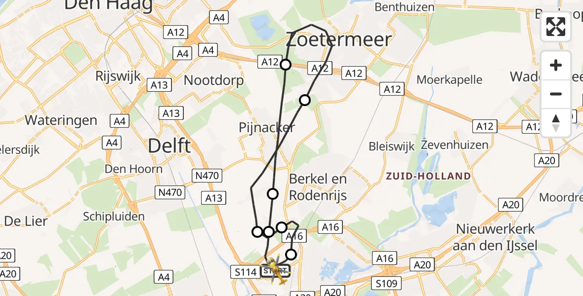 Vluchtroute Traumahelikopter Rotterdam The Hague Airport - Rotterdam The Hague Airport, 06 mei 2023, 08:06