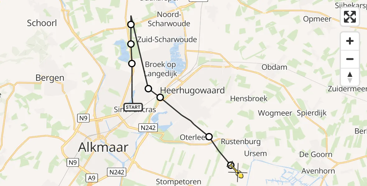 Routekaart van de vlucht: Politieheli naar Ursem