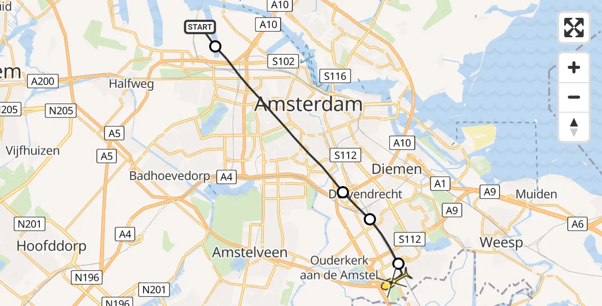 Routekaart van de vlucht: Lifeliner 1 naar Academisch Medisch Centrum (AMC)