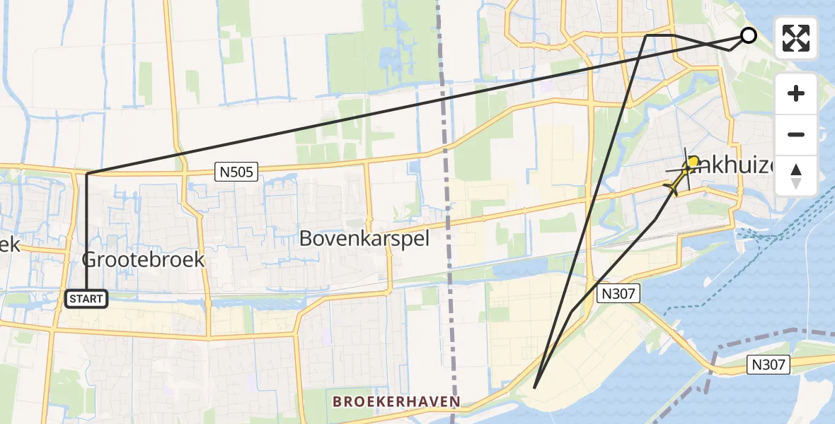 Routekaart van de vlucht: Politiehelikopter naar Enkhuizen