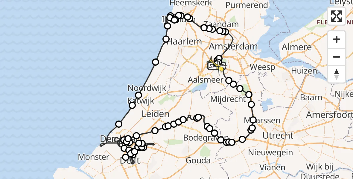 Routekaart van de vlucht: Politieheli naar Schiphol