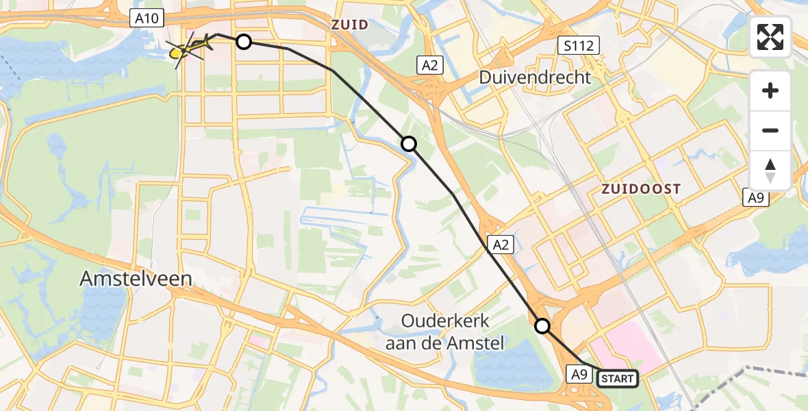 Routekaart van de vlucht: Lifeliner 1 naar VU Medisch Centrum Amsterdam