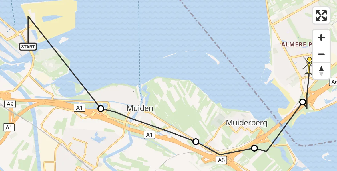 Routekaart van de vlucht: Politiehelikopter naar Almere