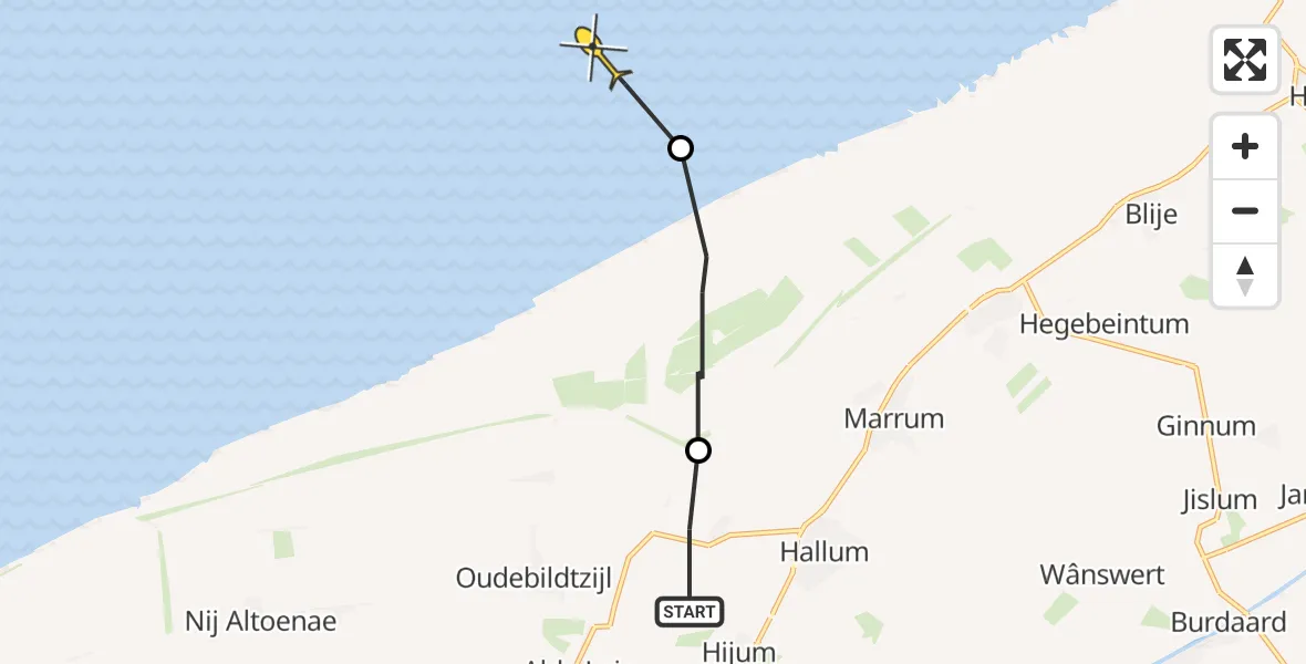 Routekaart van de vlucht: Ambulancehelikopter naar Ferwert