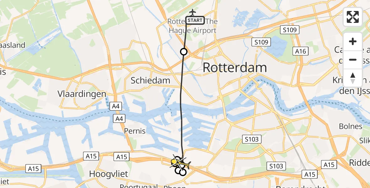 Routekaart van de vlucht: Lifeliner 2 naar Rotterdam