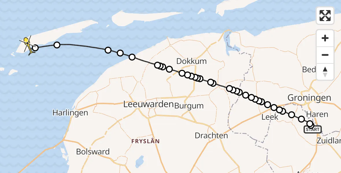 Routekaart van de vlucht: Lifeliner 4 naar West-Terschelling