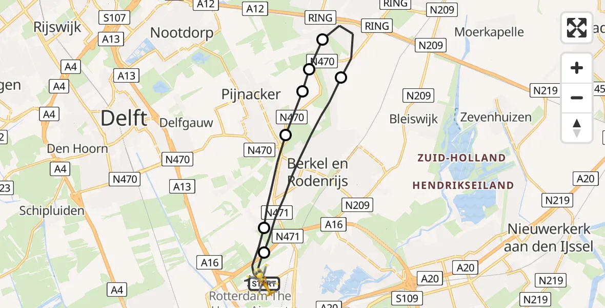 Vluchtroute Traumahelikopter Rotterdam The Hague Airport - Rotterdam The Hague Airport, 06 mei 2023, 13:29