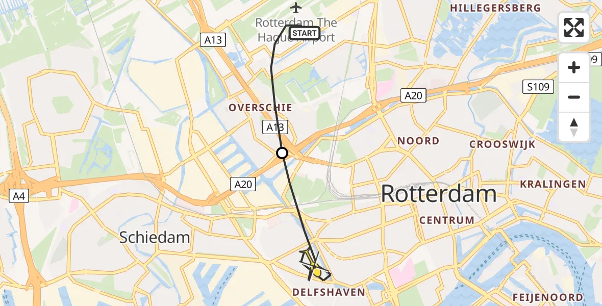 Routekaart van de vlucht: Lifeliner 2 naar Rotterdam