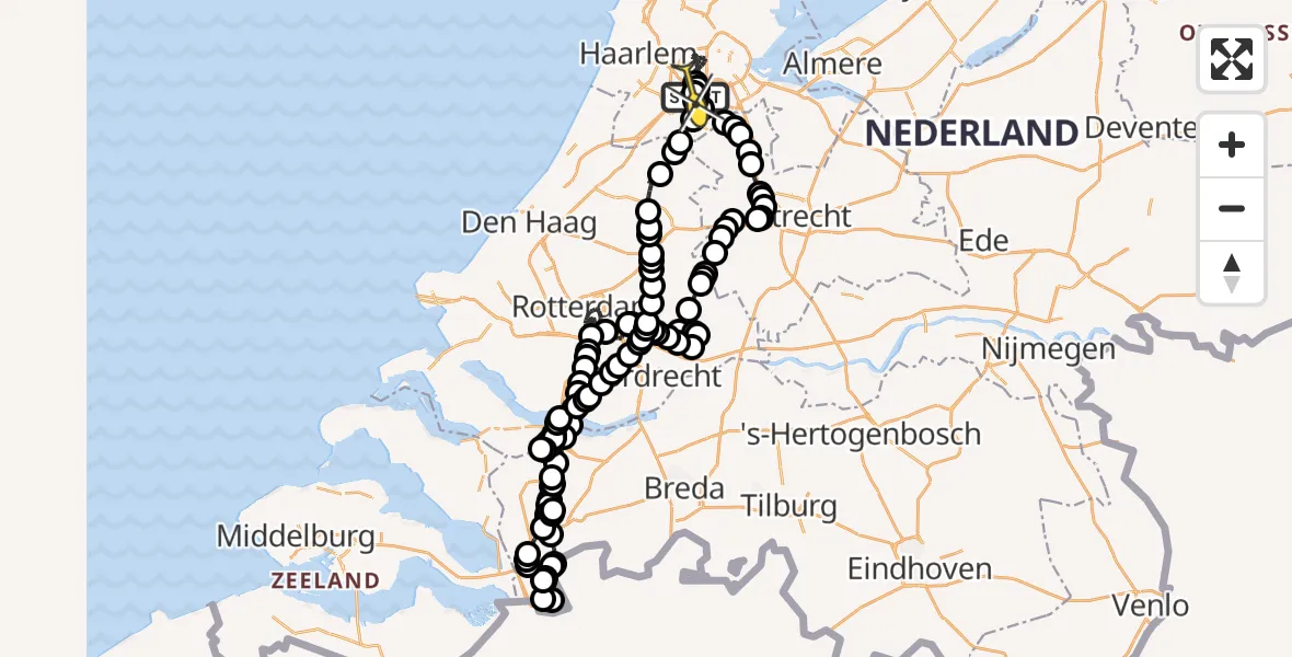 Routekaart van de vlucht: Politieheli naar Schiphol