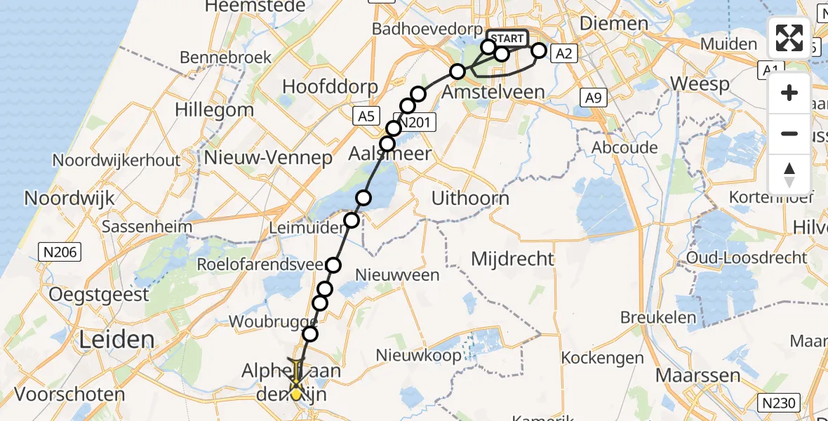 Routekaart van de vlucht: Lifeliner 1 naar Alphen aan den Rijn