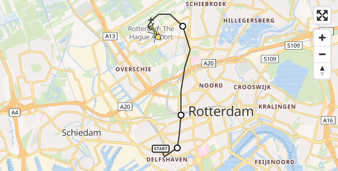 Routekaart van de vlucht: Lifeliner 2 naar Rotterdam The Hague Airport