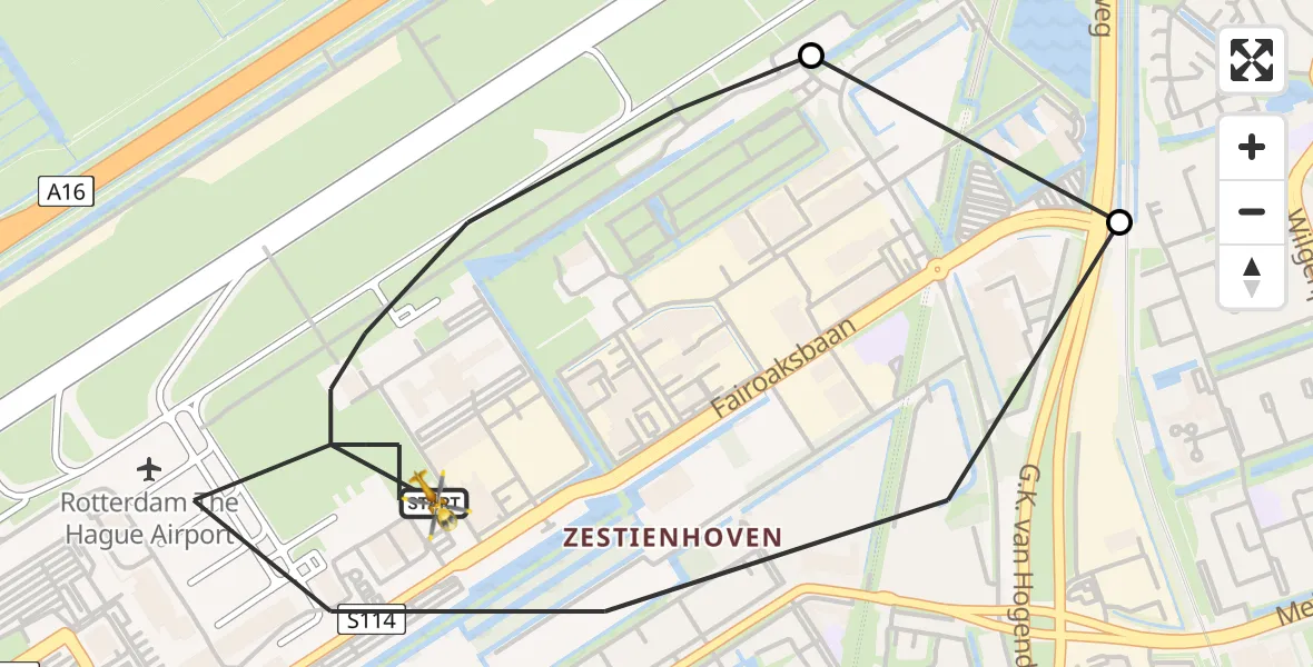 Vluchtroute Traumahelikopter Rotterdam The Hague Airport - Rotterdam The Hague Airport, 06 mei 2023, 14:58