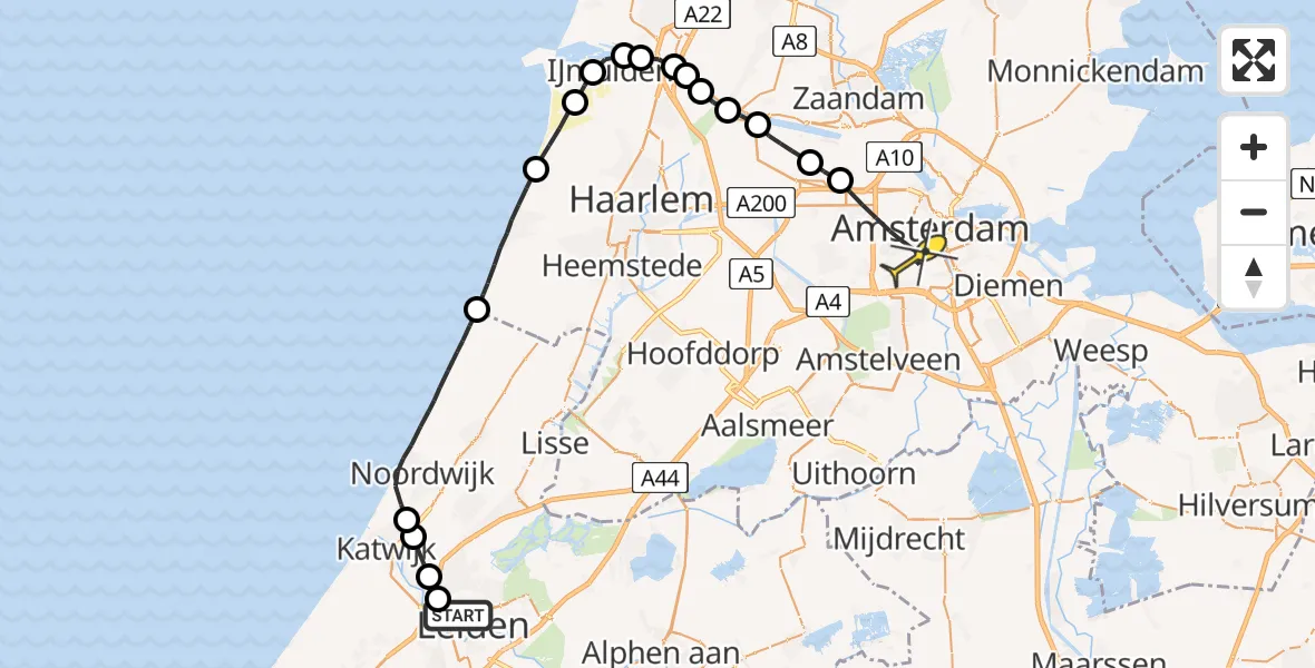 Routekaart van de vlucht: Lifeliner 1 naar Amsterdam