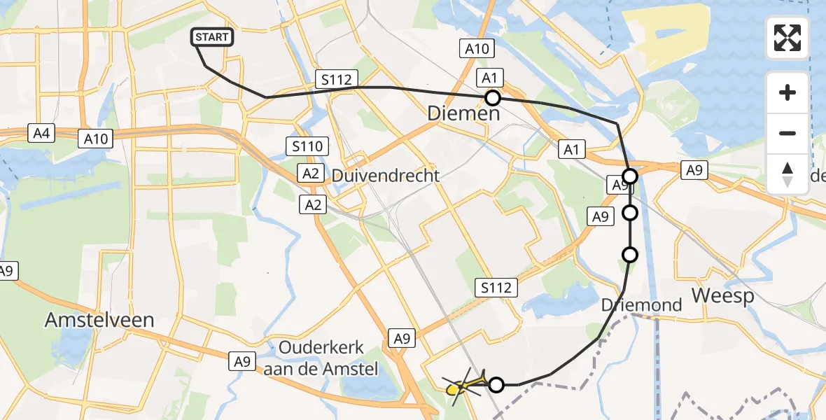 Routekaart van de vlucht: Lifeliner 1 naar Academisch Medisch Centrum (AMC)