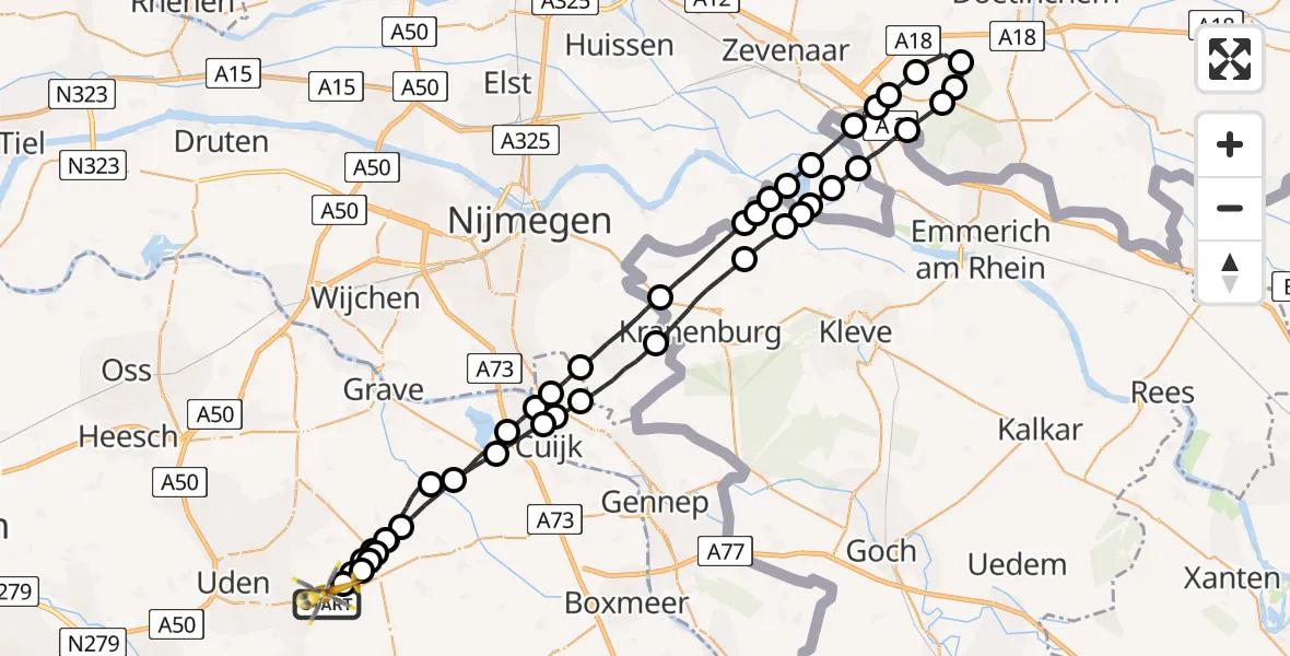 Vluchtroute Traumahelikopter Vliegbasis Volkel - Vliegbasis Volkel, 06 mei 2023, 16:48