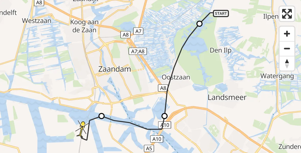 Routekaart van de vlucht: Lifeliner 2 naar Amsterdam Heliport