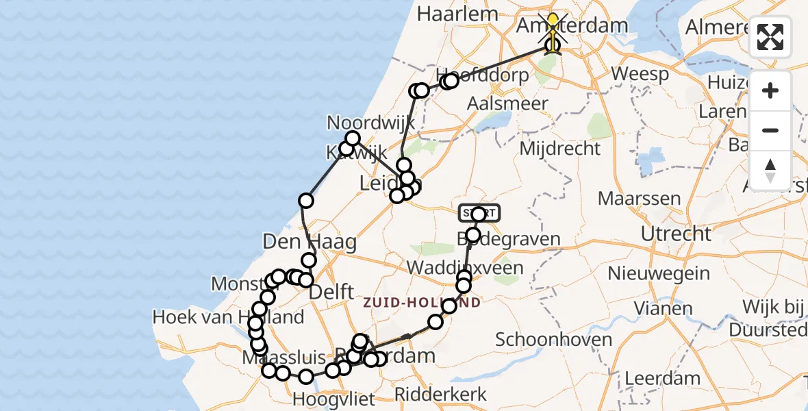 Routekaart van de vlucht: Politieheli naar Amsterdam