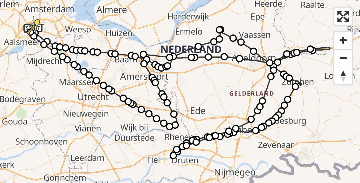 Routekaart van de vlucht: Politieheli naar Schiphol