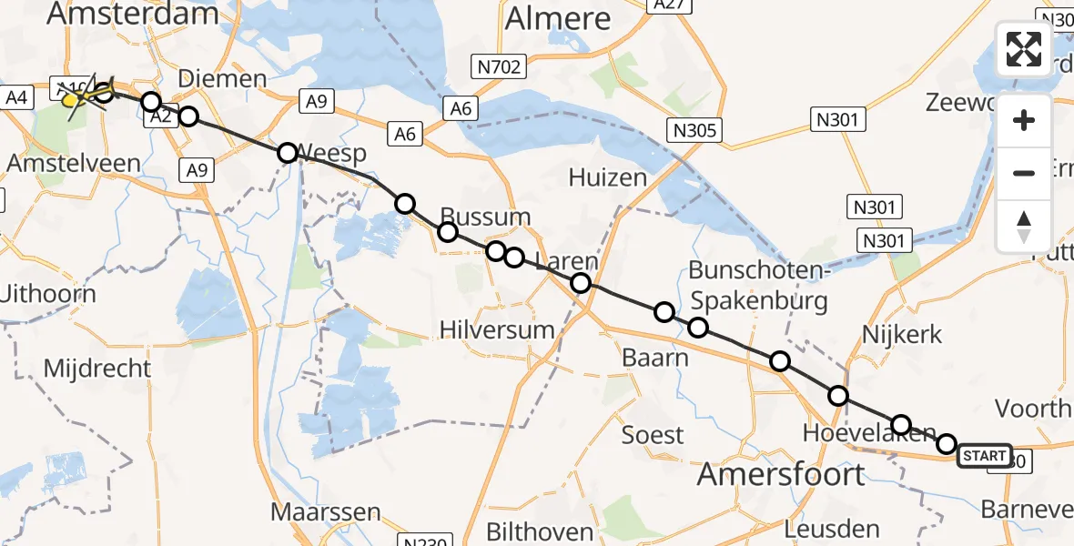 Routekaart van de vlucht: Lifeliner 1 naar VU Medisch Centrum Amsterdam